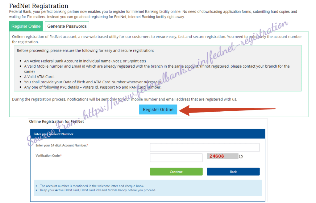 Federal Bank Internet Banking Registration