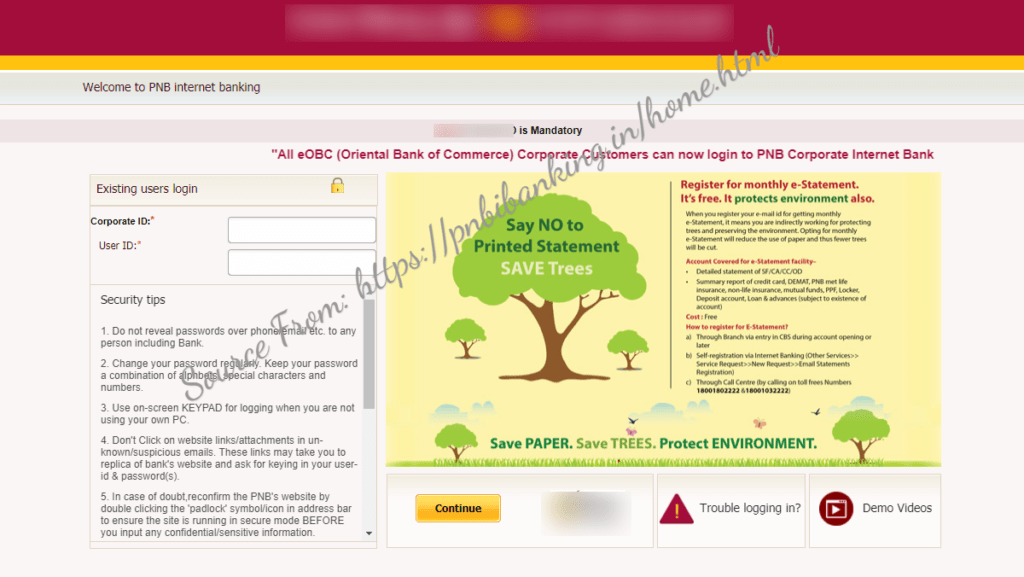PNB Online Net Banking Registration