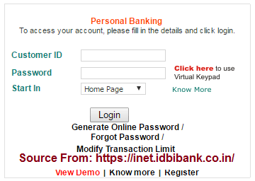 IDBI Bank Net Banking Online Registration