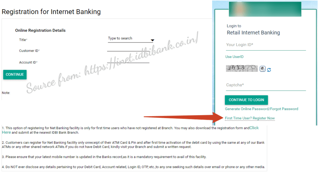 IDBI Bank Net Banking Registration