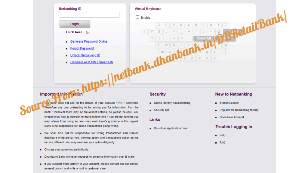 Dhanlaxmi bank Internet Banking